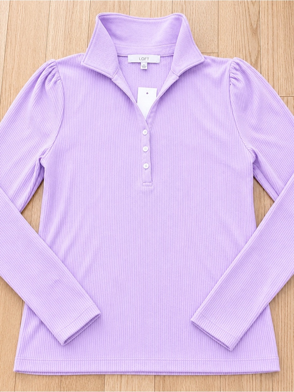 LOFT Lavender Ribbed Collared Henley Knit Top - Picture 4 of 7